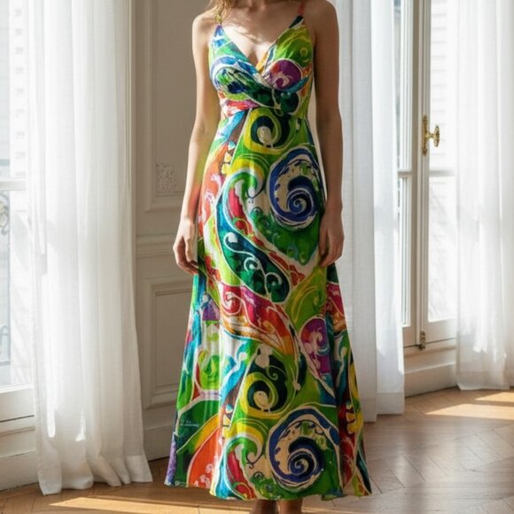 Jam's World Multi Color Floral Hawaiian  Maxi Sundress Small - Picture 1 of 7